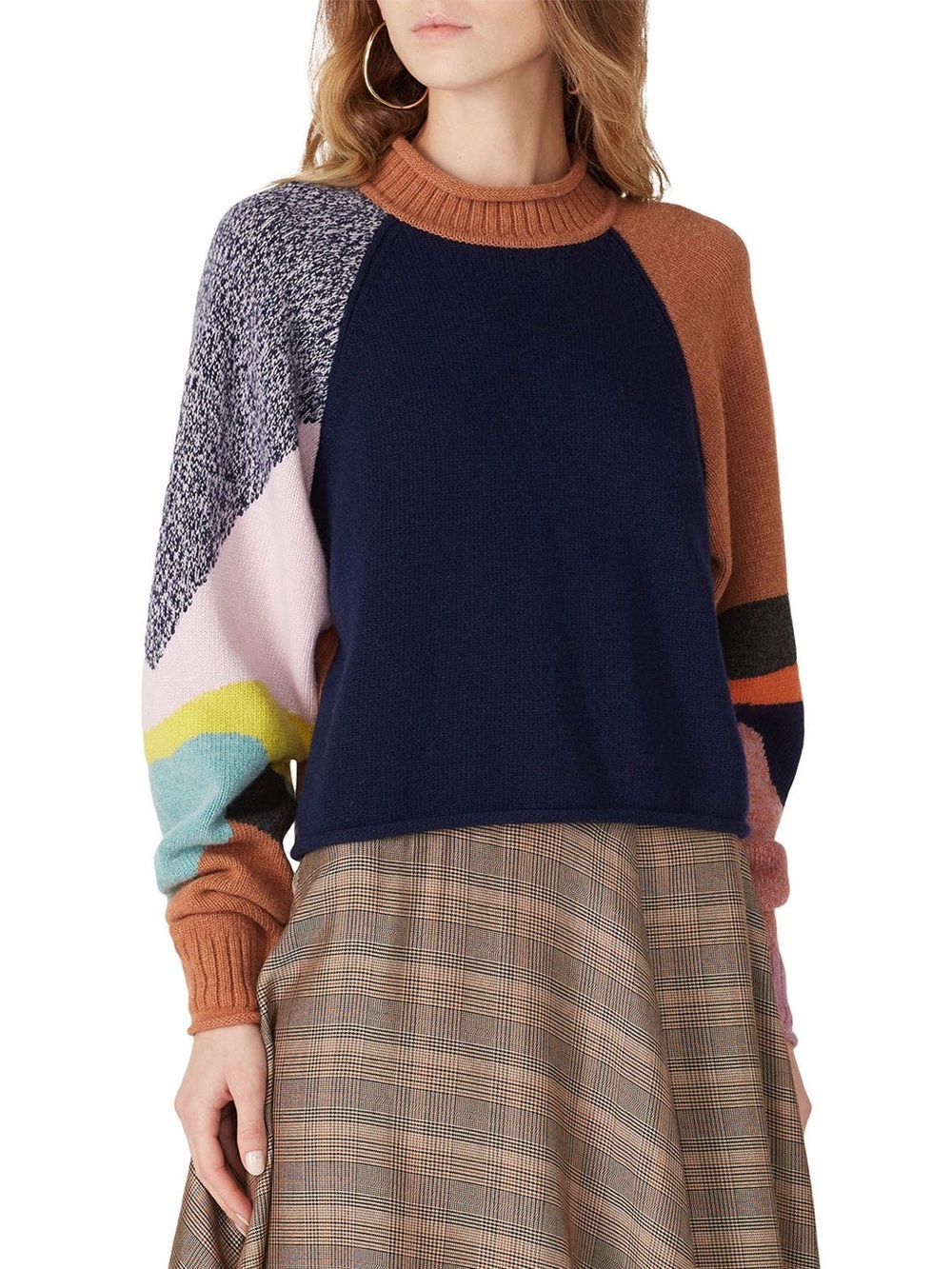 See By Chloe Intarsia Patchwork Multicolor Wool Blend Sweater